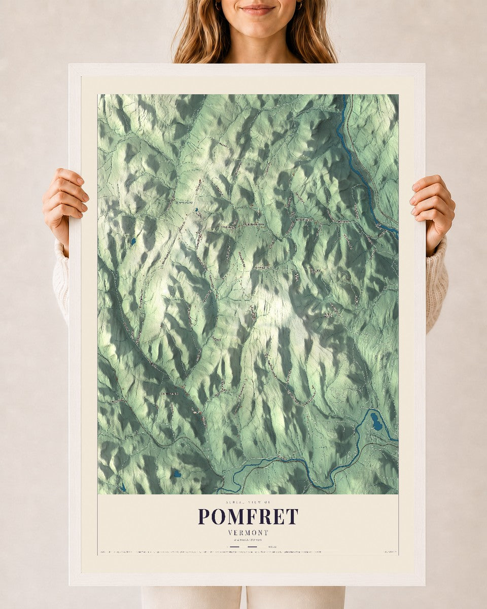 Pomfret, Vermont map print - 24 x 36 white Ayous wood frame