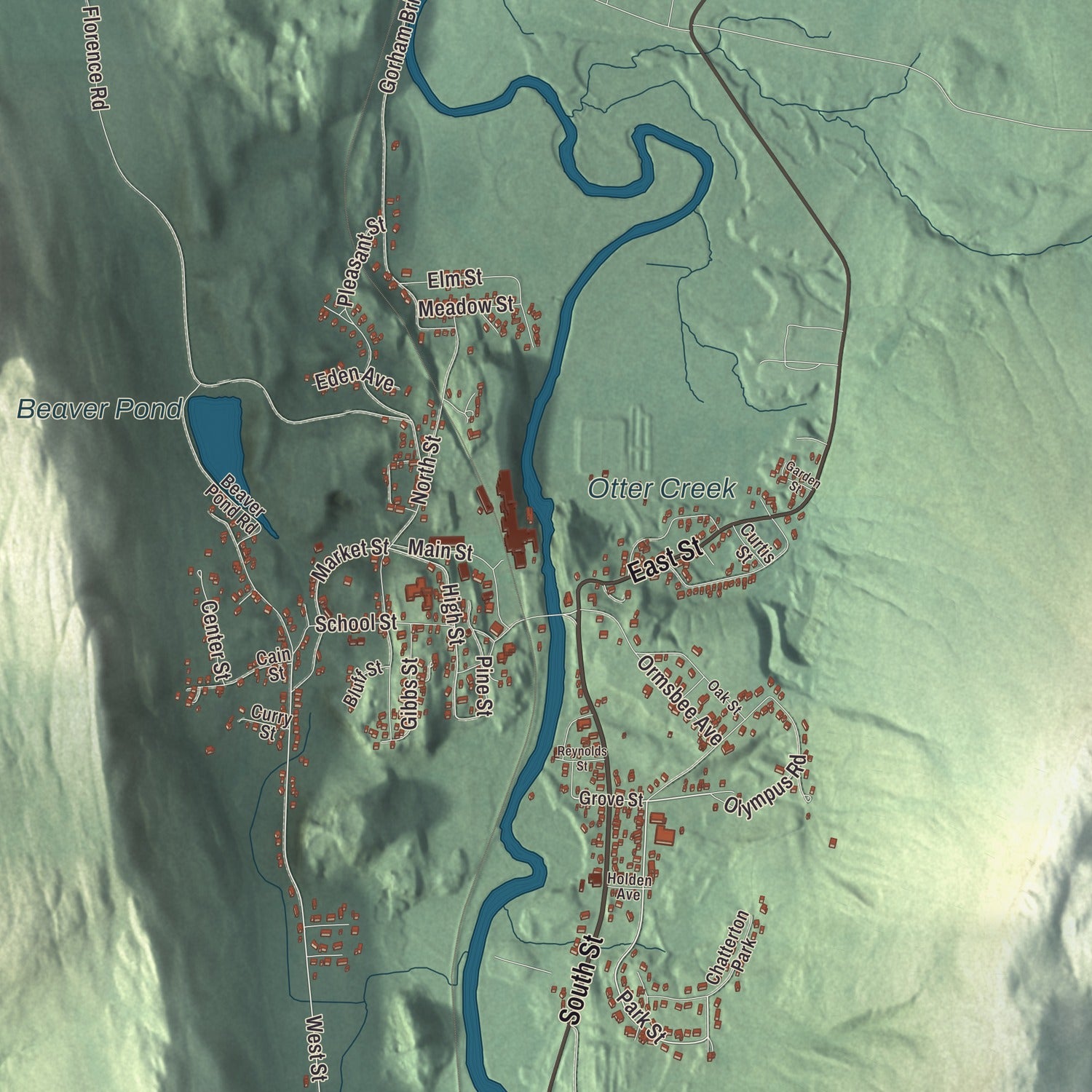 Terrain and local geography detail from the Proctor, Vermont map