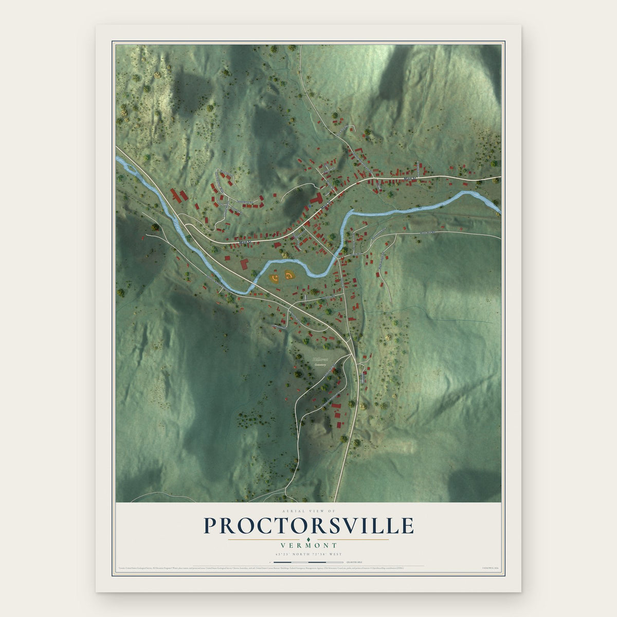 Proctorsville, Vermont map print, the full design