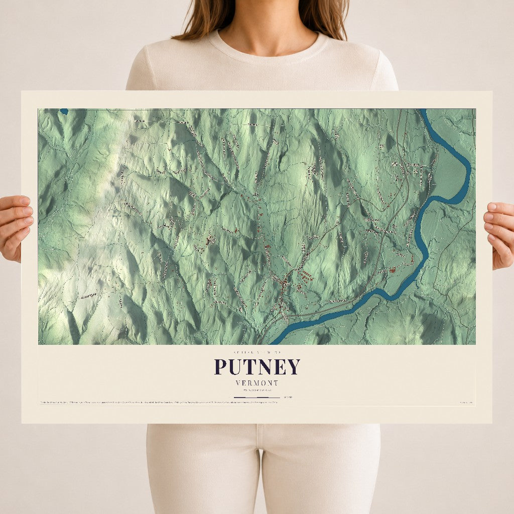 Map of Putney, Vermont, 18 x 24 inch unframed archival matte print