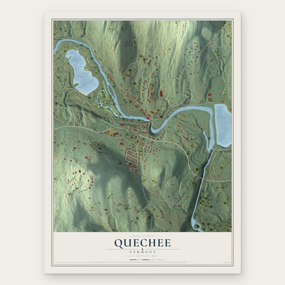 Quechee, Vermont map print, the full design