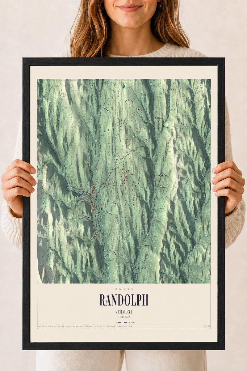 Randolph, Vermont map print - 18 x 24 black Ayous wood frame
