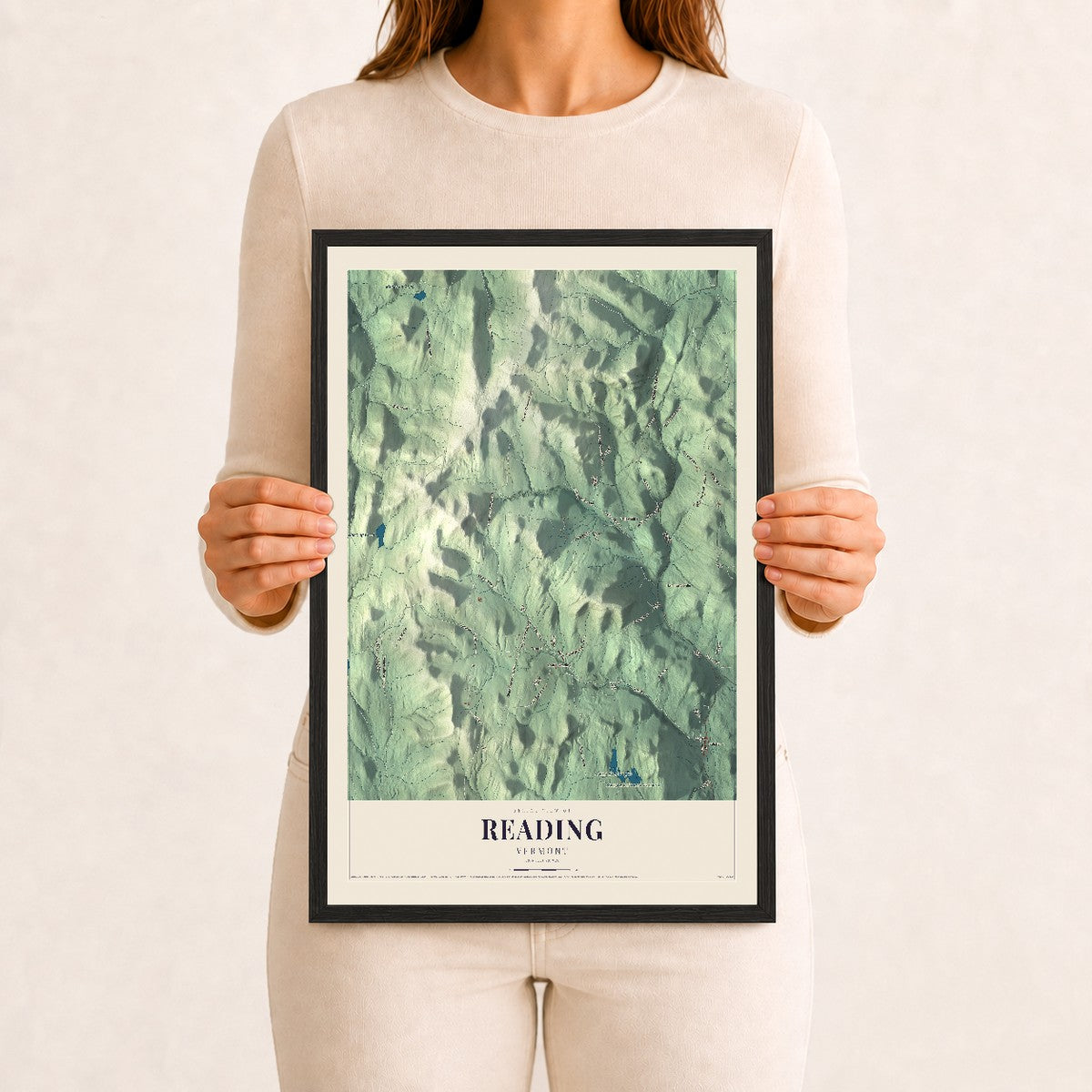 Reading, Vermont map print - 12 x 18 black Ayous wood frame