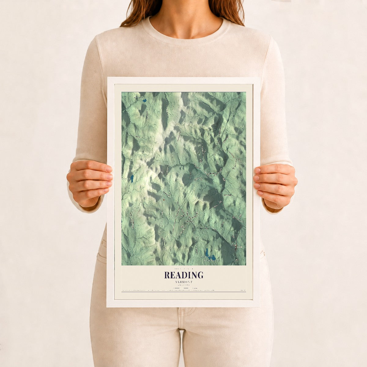 Reading, Vermont map print - 12 x 18 white Ayous wood frame
