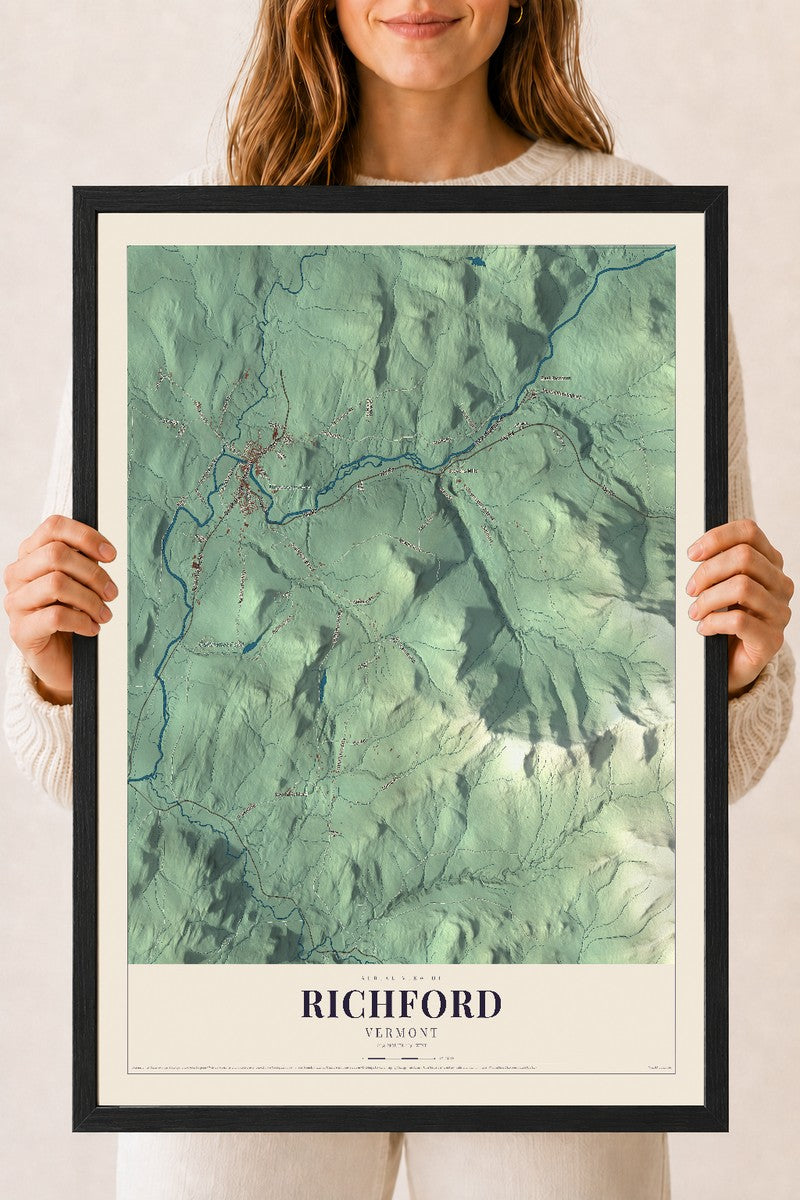 Richford, Vermont map print - 18 x 24 black Ayous wood frame