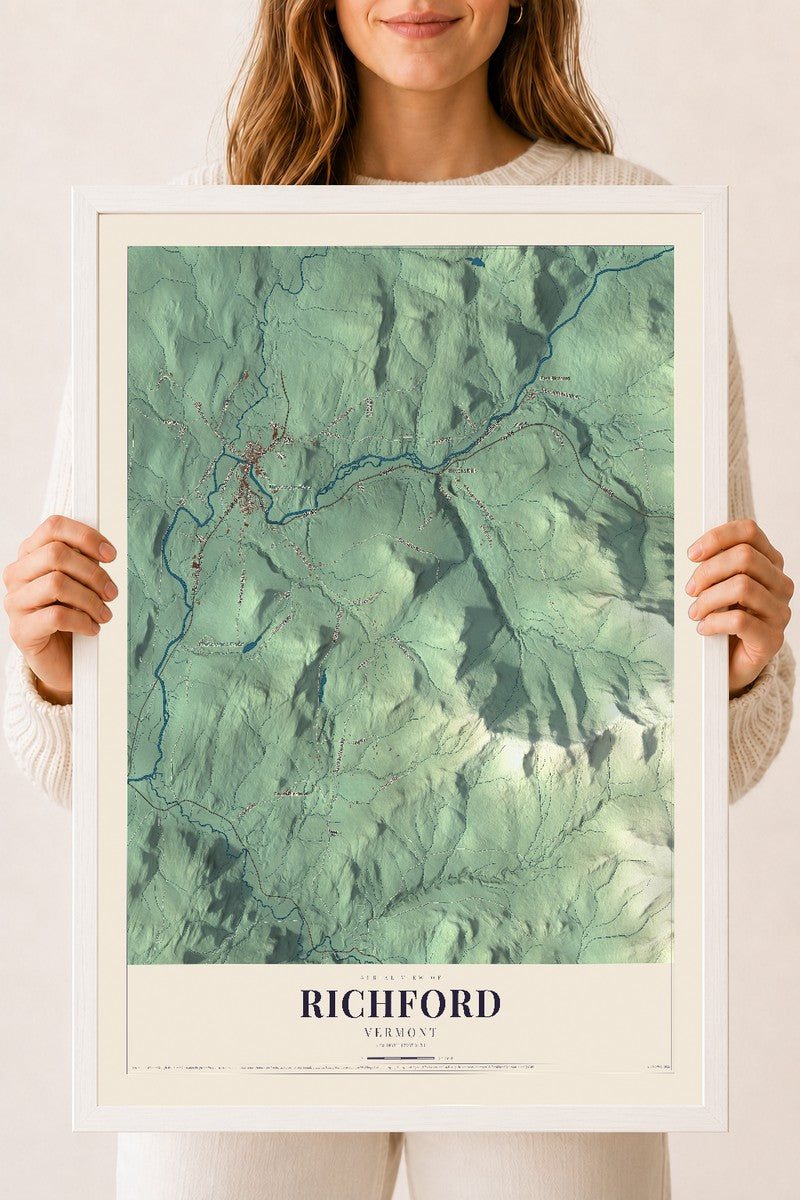 Richford, Vermont map print - 18 x 24 white Ayous wood frame