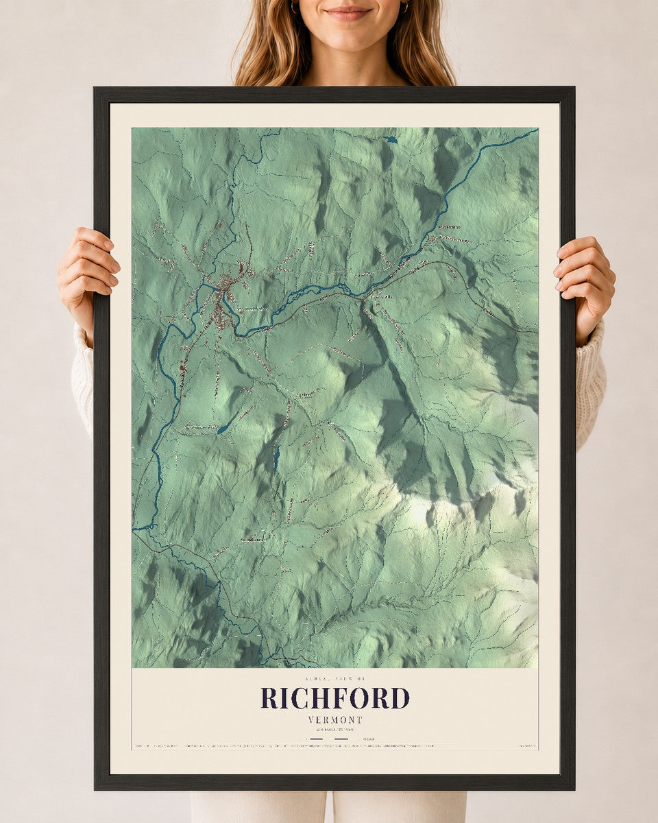Richford, Vermont map print - 24 x 36 black Ayous wood frame
