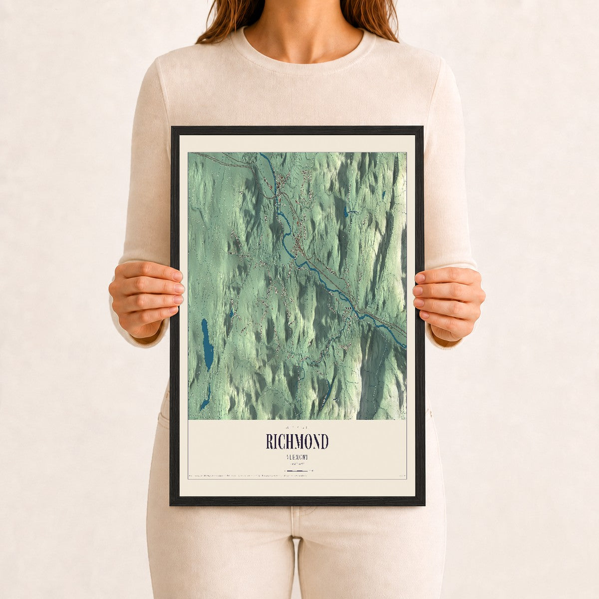 Richmond, Vermont map print - 12 x 18 black Ayous wood frame