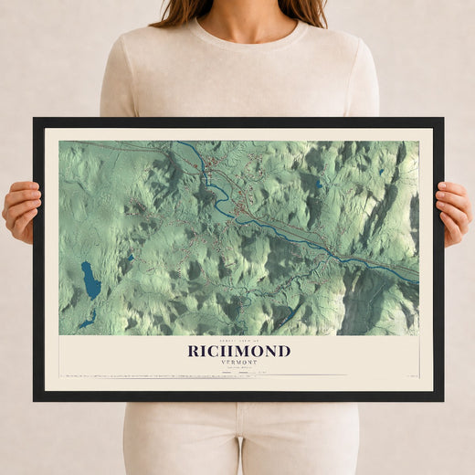 Map of Richmond, Vermont, 12 x 18 inch print in a black wood frame