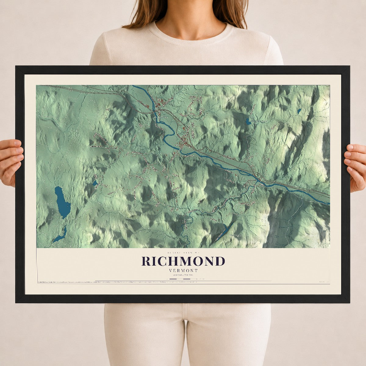 Map of Richmond, Vermont, 18 x 24 inch print in a black wood frame
