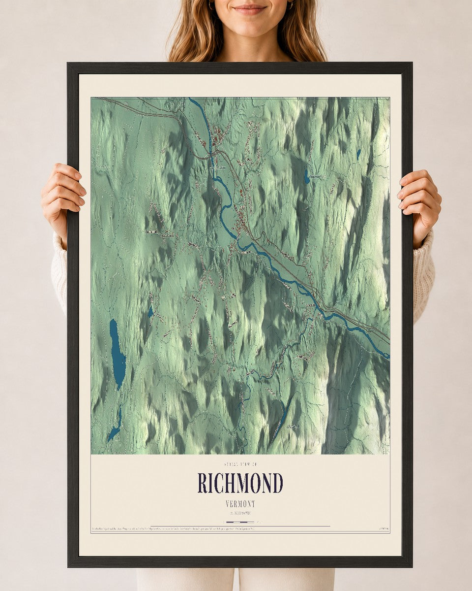 Richmond, Vermont map print - 24 x 36 black Ayous wood frame