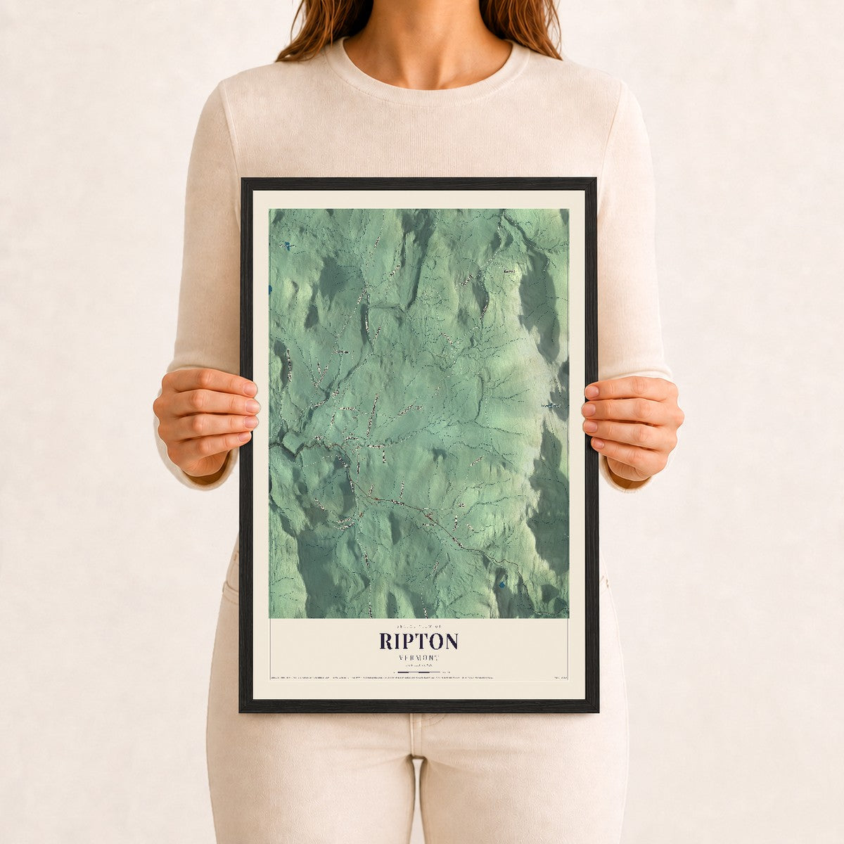 Ripton, Vermont map print - 12 x 18 black Ayous wood frame