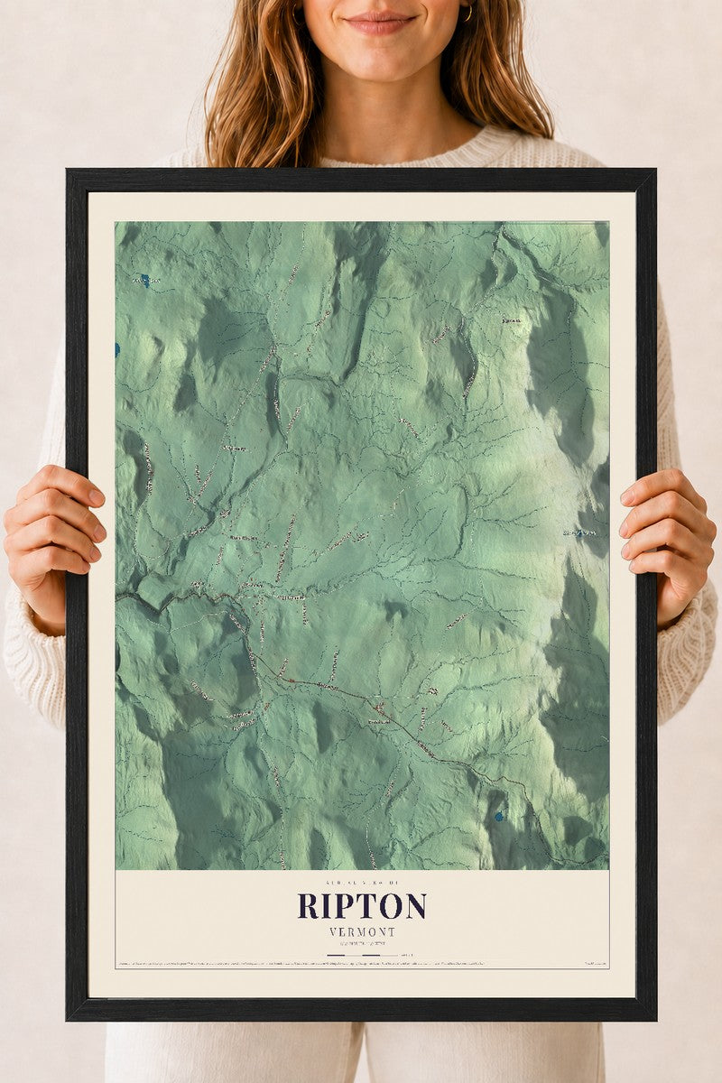 Ripton, Vermont map print - 18 x 24 black Ayous wood frame