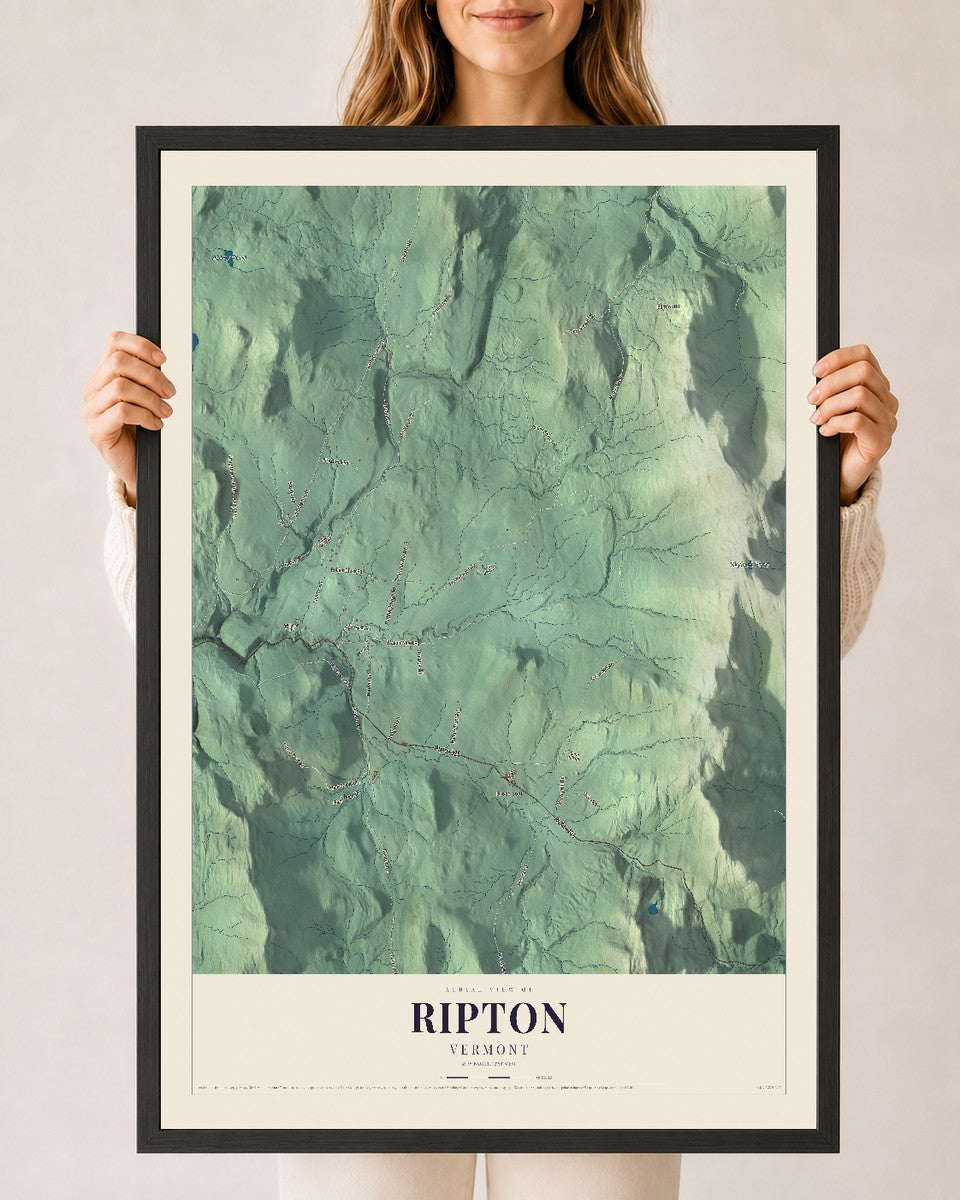 Ripton, Vermont map print - 24 x 36 black Ayous wood frame