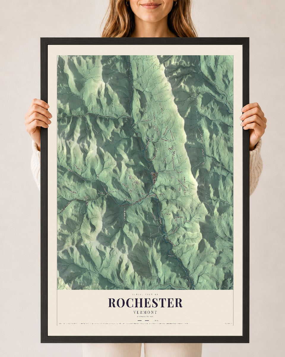 Rochester, Vermont map print - 24 x 36 black Ayous wood frame