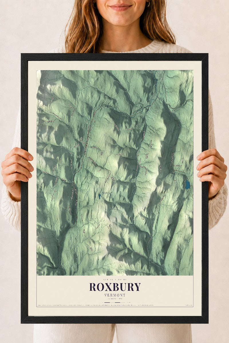 Roxbury, Vermont map print - 18 x 24 black Ayous wood frame