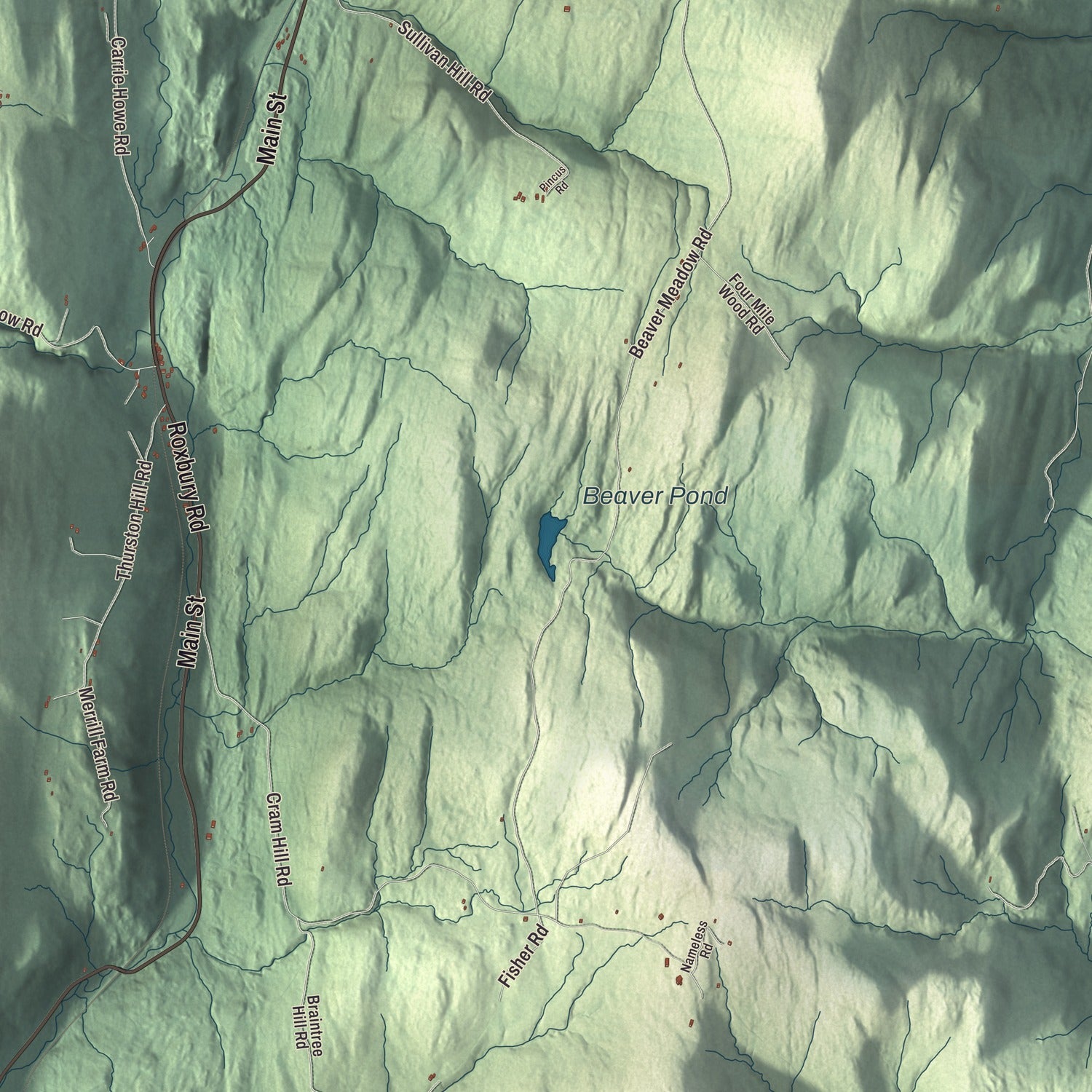 Terrain and local geography detail from the Roxbury, Vermont map