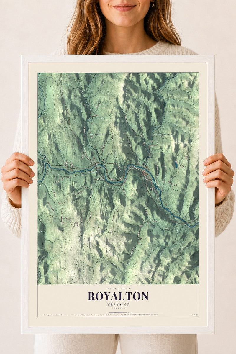 Royalton, Vermont map print - 18 x 24 white Ayous wood frame