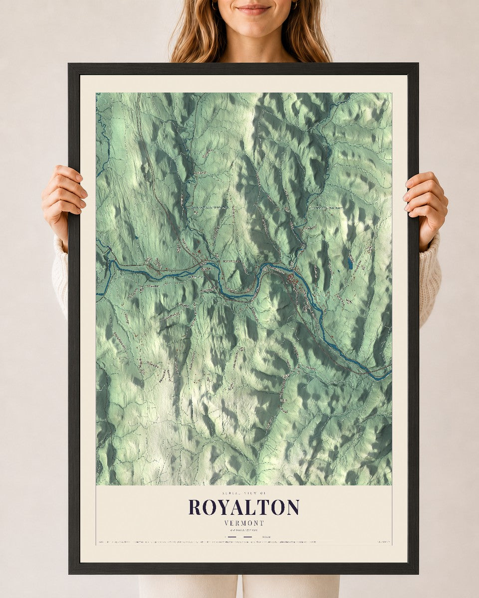 Royalton, Vermont map print - 24 x 36 black Ayous wood frame