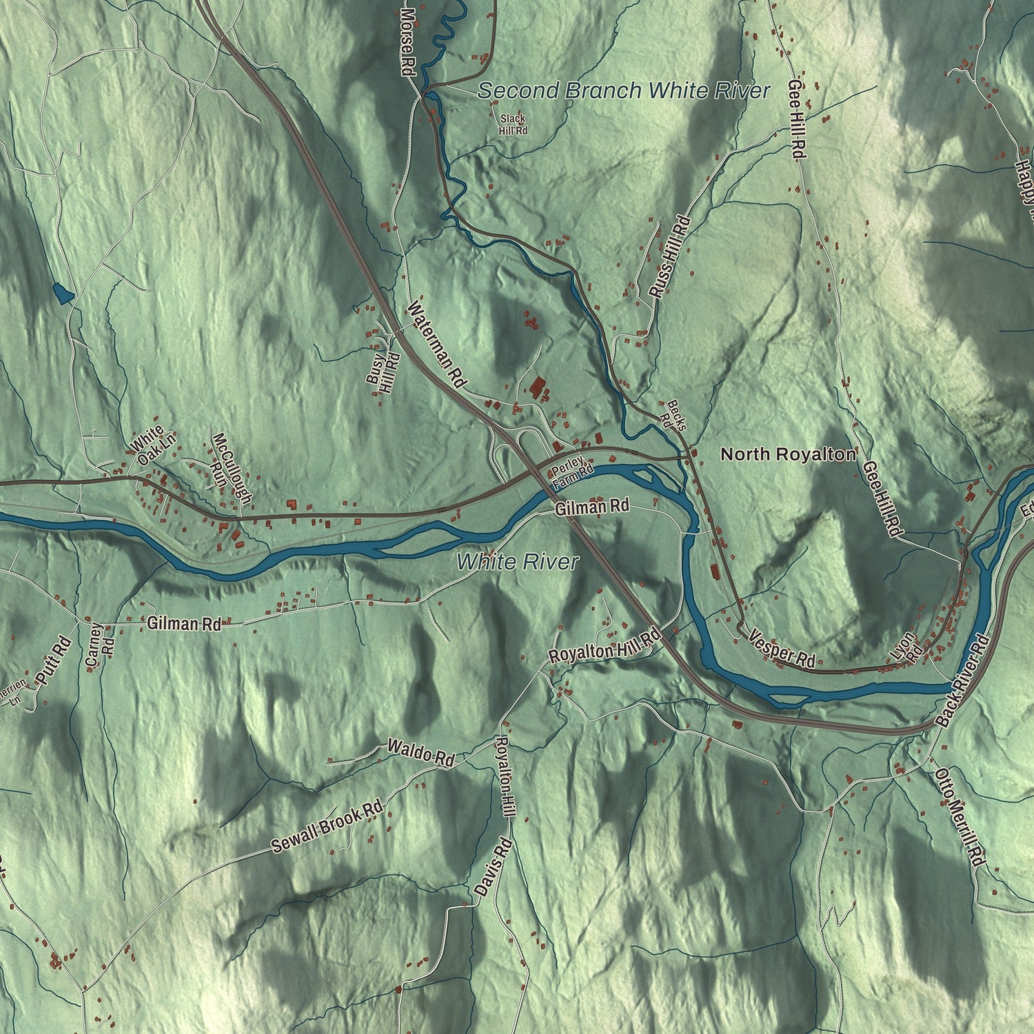 Terrain and local geography detail from the Royalton, Vermont map