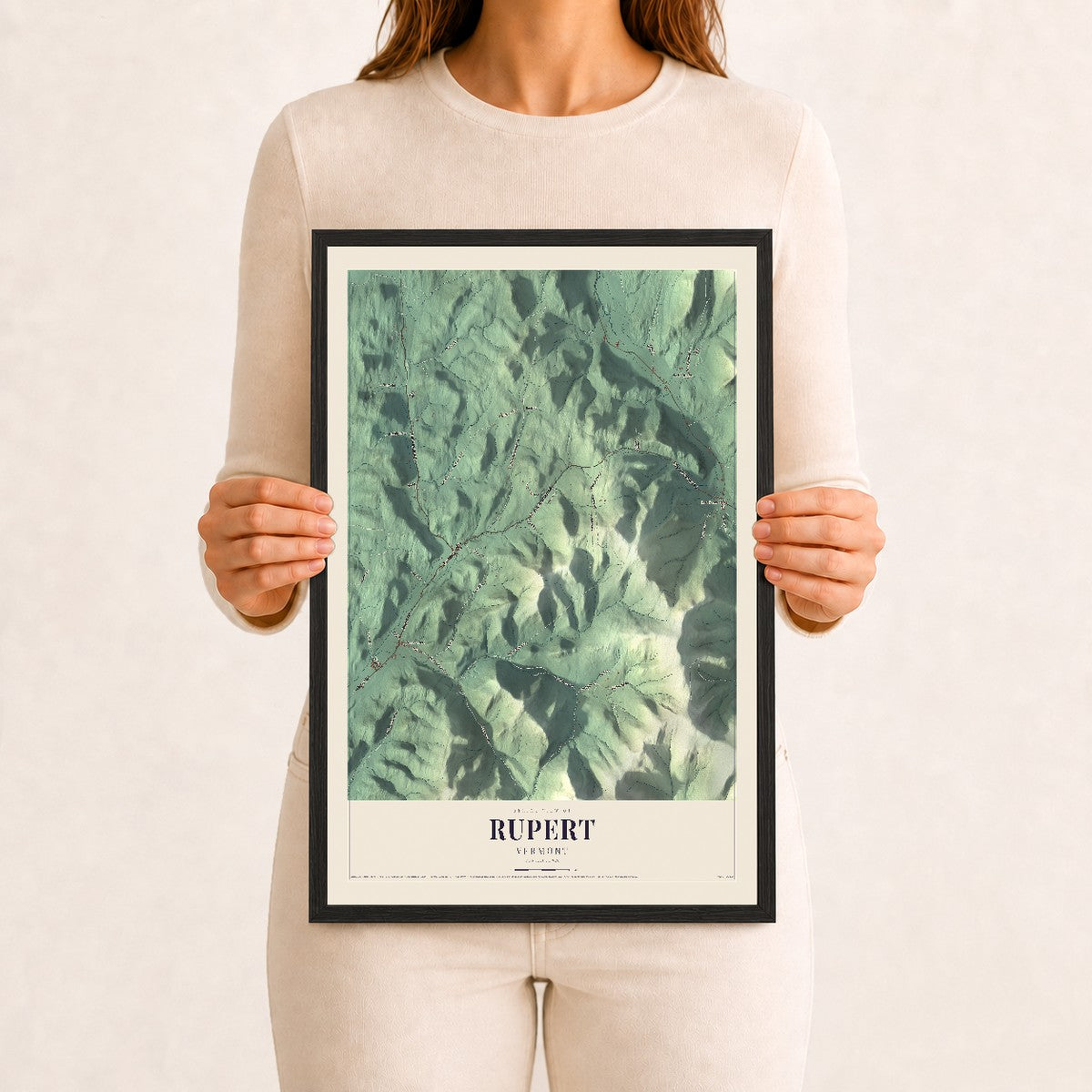 Rupert, Vermont map print - 12 x 18 black Ayous wood frame