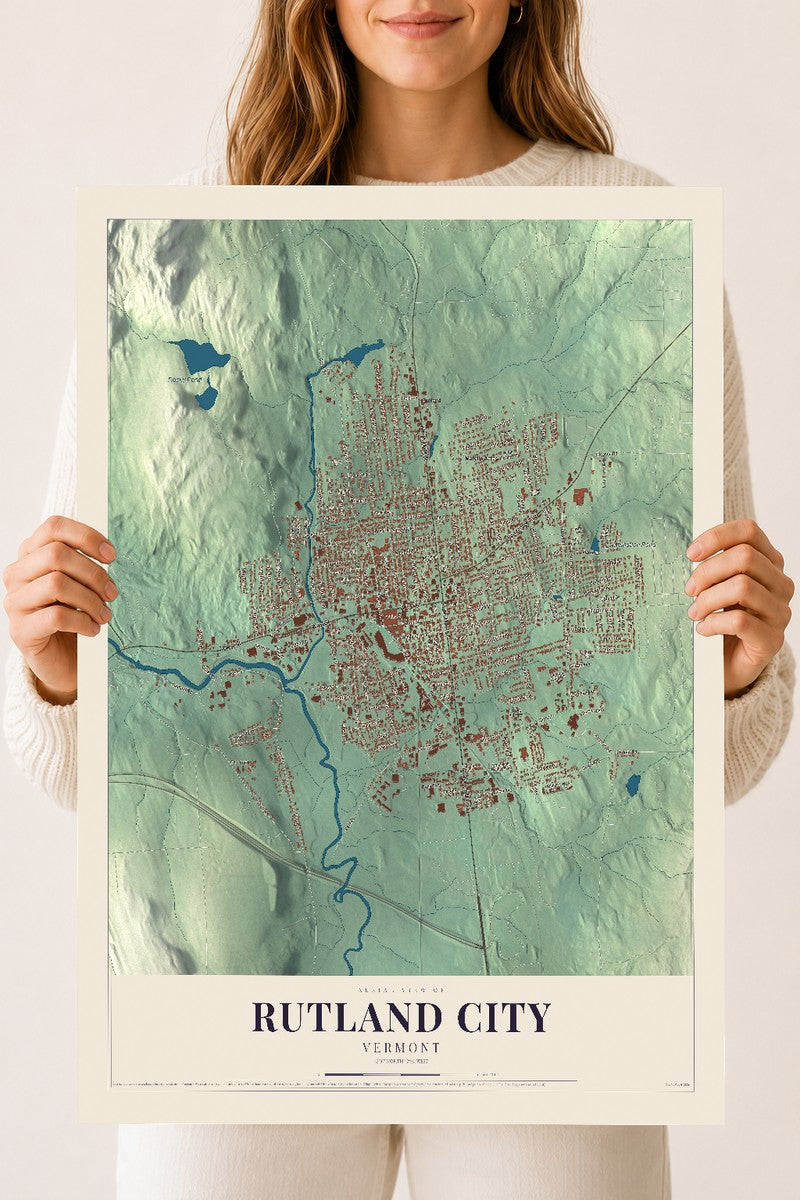 Rutland City, Vermont map print - 18 x 24 archival matte print