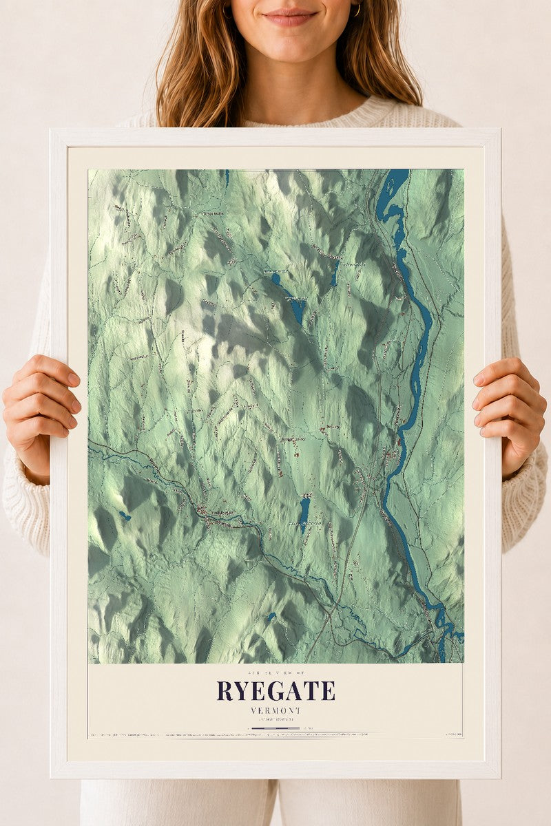 Ryegate, Vermont map print - 18 x 24 white Ayous wood frame