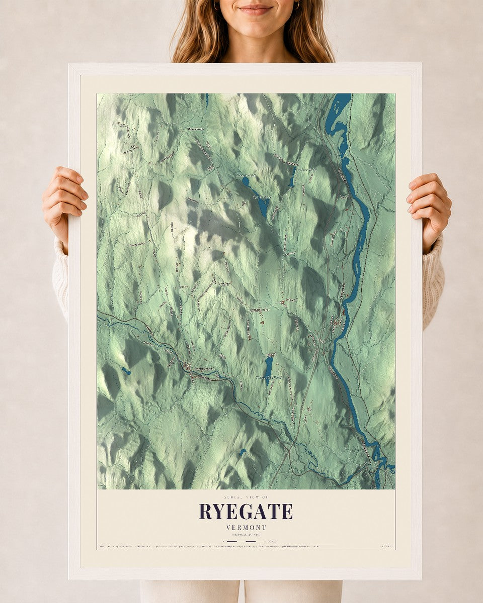 Ryegate, Vermont map print - 24 x 36 white Ayous wood frame