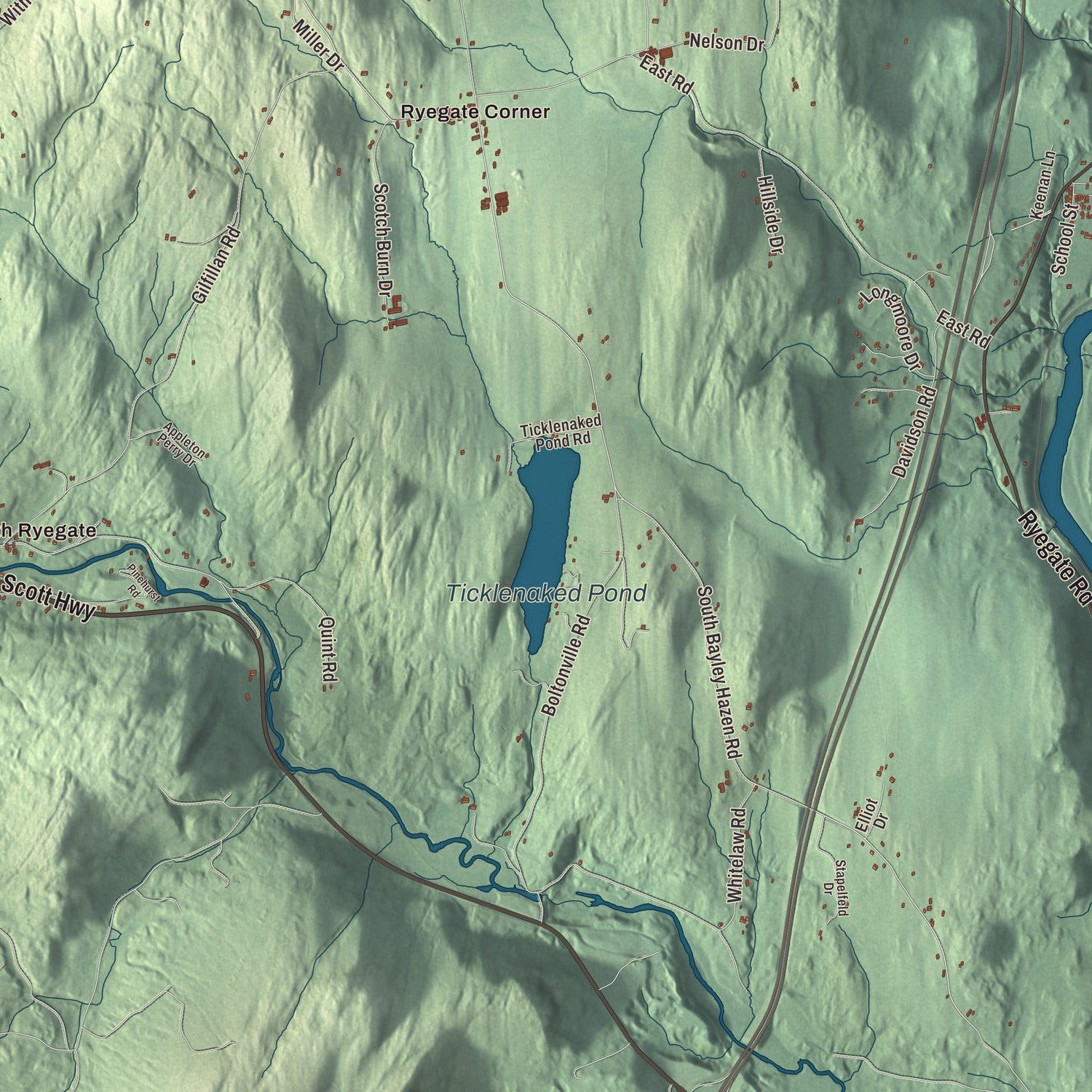 Terrain and local geography detail from the Ryegate, Vermont map