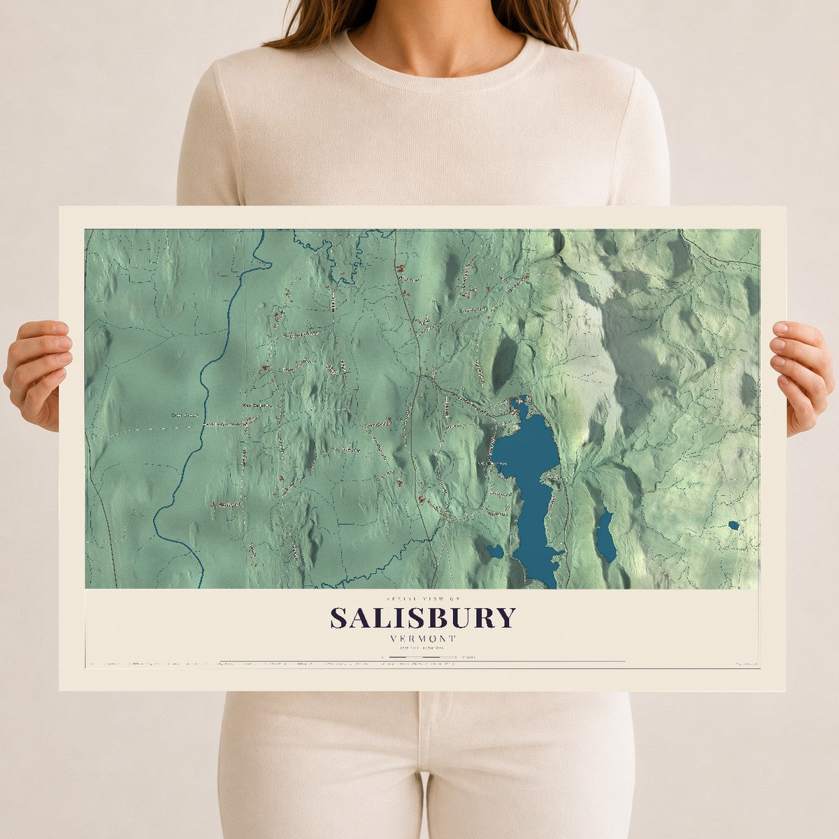 Map of Salisbury, Vermont, 12 x 18 inch unframed archival matte print