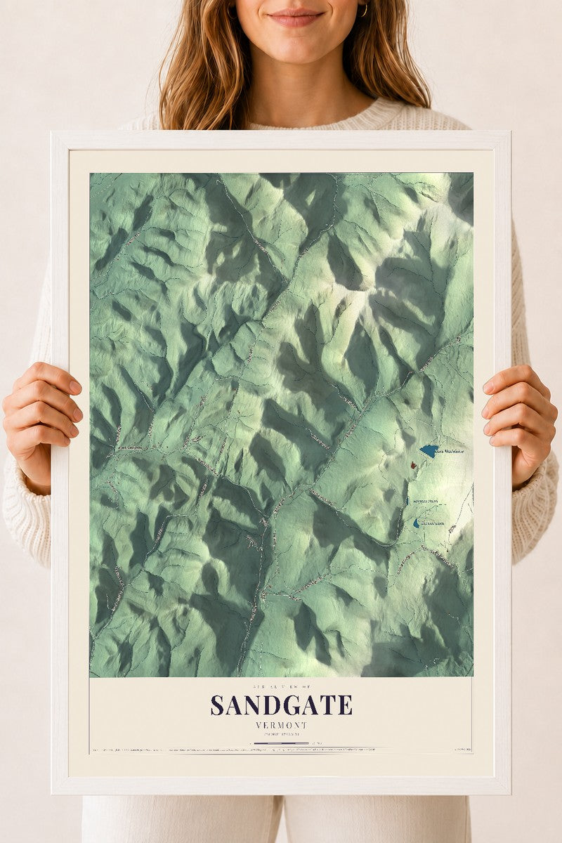Sandgate, Vermont map print - 18 x 24 white Ayous wood frame