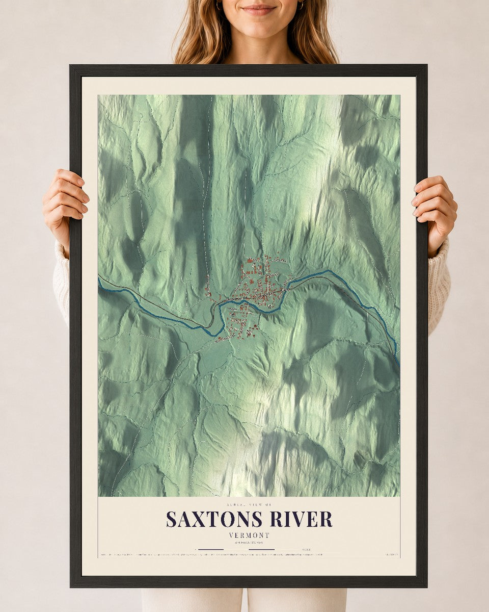 Saxtons River, Vermont map print - 24 x 36 black Ayous wood frame