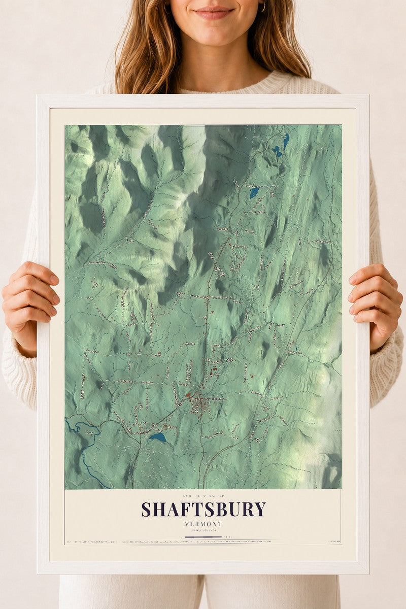 Shaftsbury, Vermont map print - 18 x 24 white Ayous wood frame