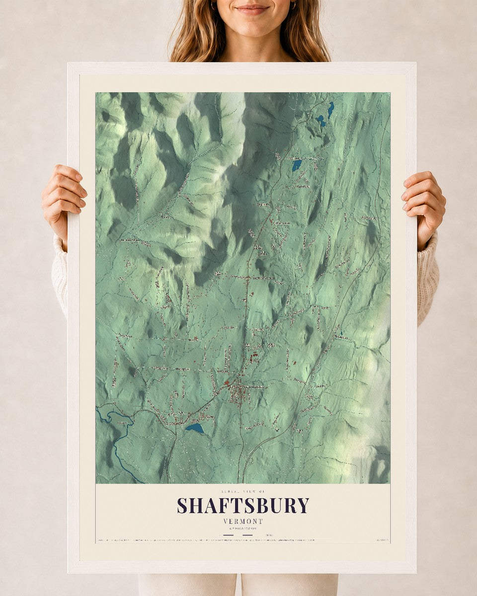 Shaftsbury, Vermont map print - 24 x 36 white Ayous wood frame
