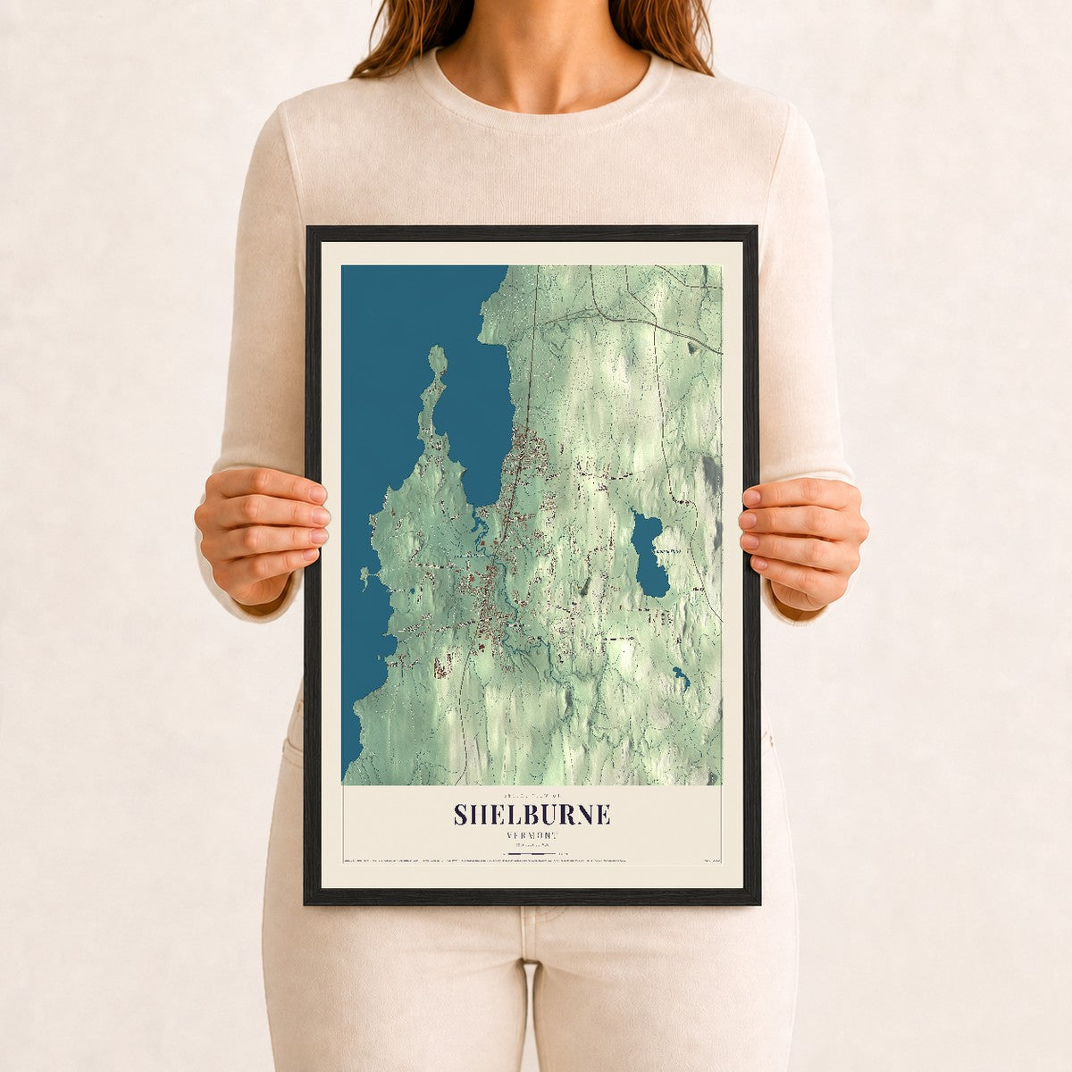 Shelburne, Vermont map print - 12 x 18 black Ayous wood frame