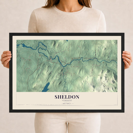 Map of Sheldon, Vermont, 12 x 18 inch print in a black wood frame