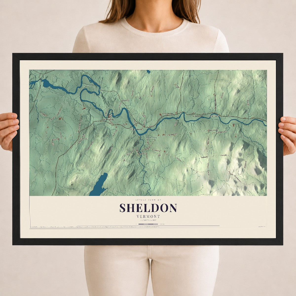 Map of Sheldon, Vermont, 18 x 24 inch print in a black wood frame