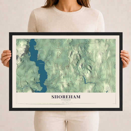 Map of Shoreham, Vermont, 12 x 18 inch print in a black wood frame