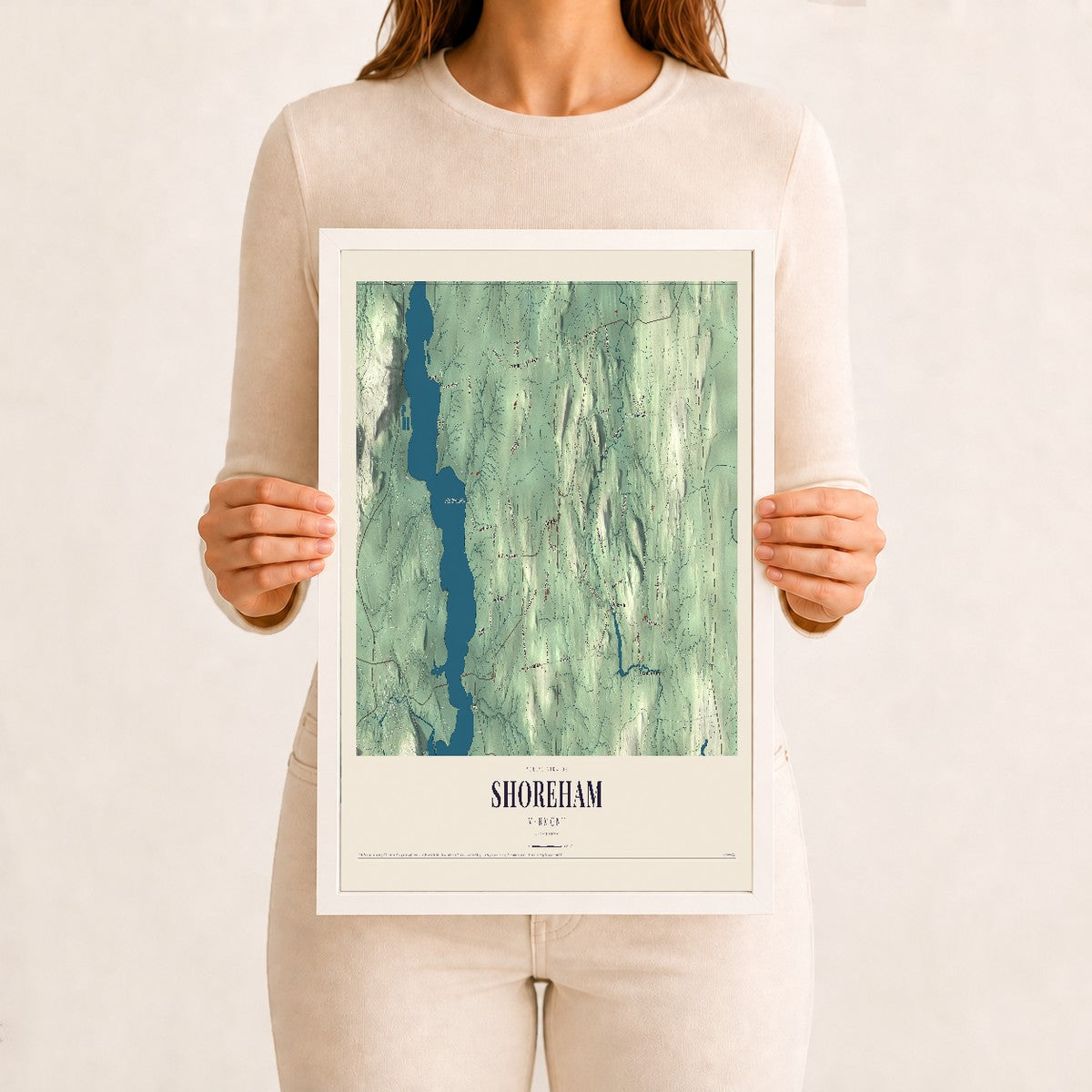 Shoreham, Vermont map print - 12 x 18 white Ayous wood frame