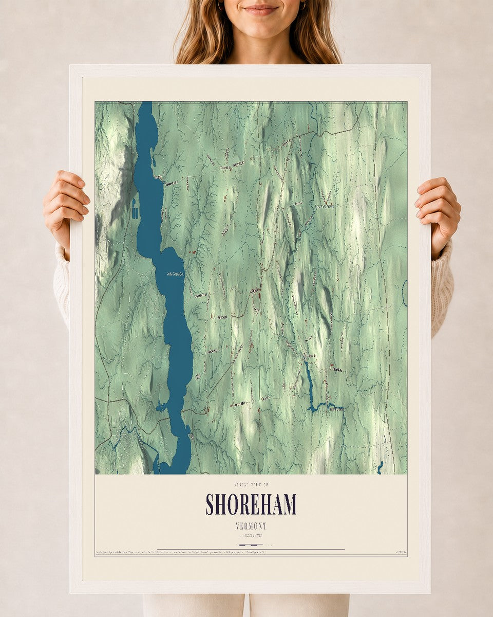 Shoreham, Vermont map print - 24 x 36 white Ayous wood frame