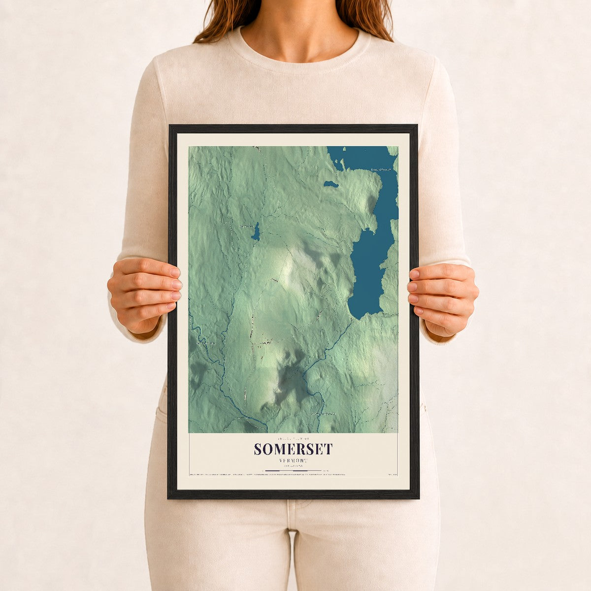 Somerset, Vermont map print - 12 x 18 black Ayous wood frame