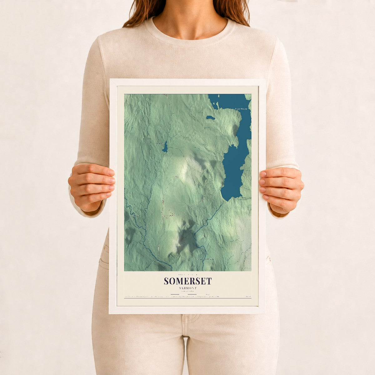 Somerset, Vermont map print - 12 x 18 white Ayous wood frame
