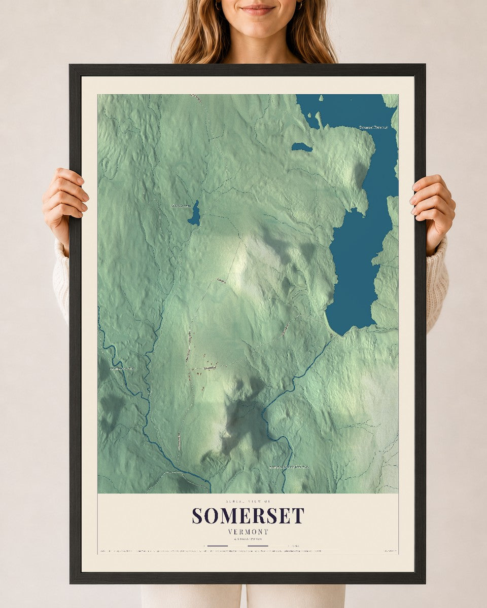 Somerset, Vermont map print - 24 x 36 black Ayous wood frame