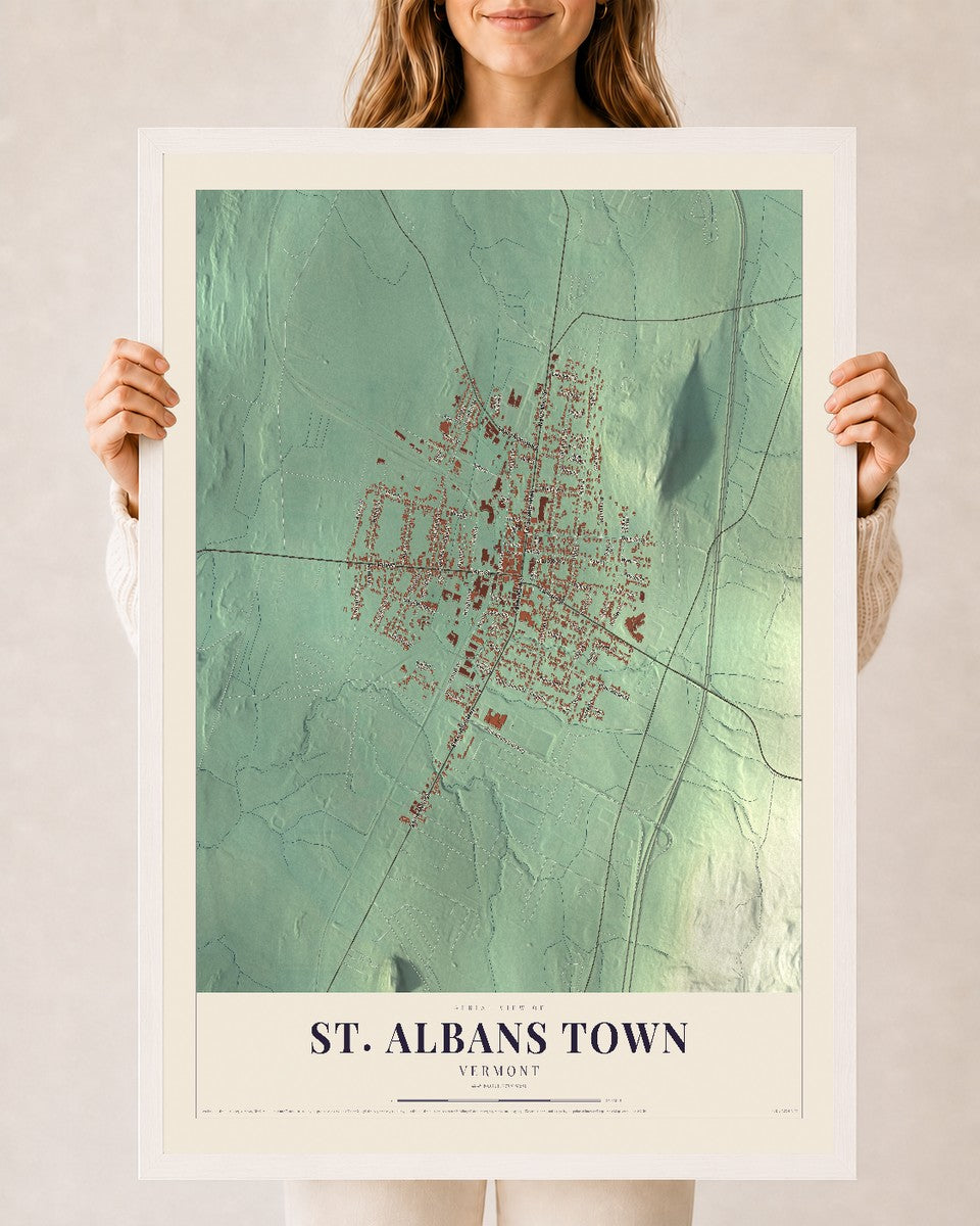 St. Albans Town, Vermont map print - 24 x 36 white Ayous wood frame