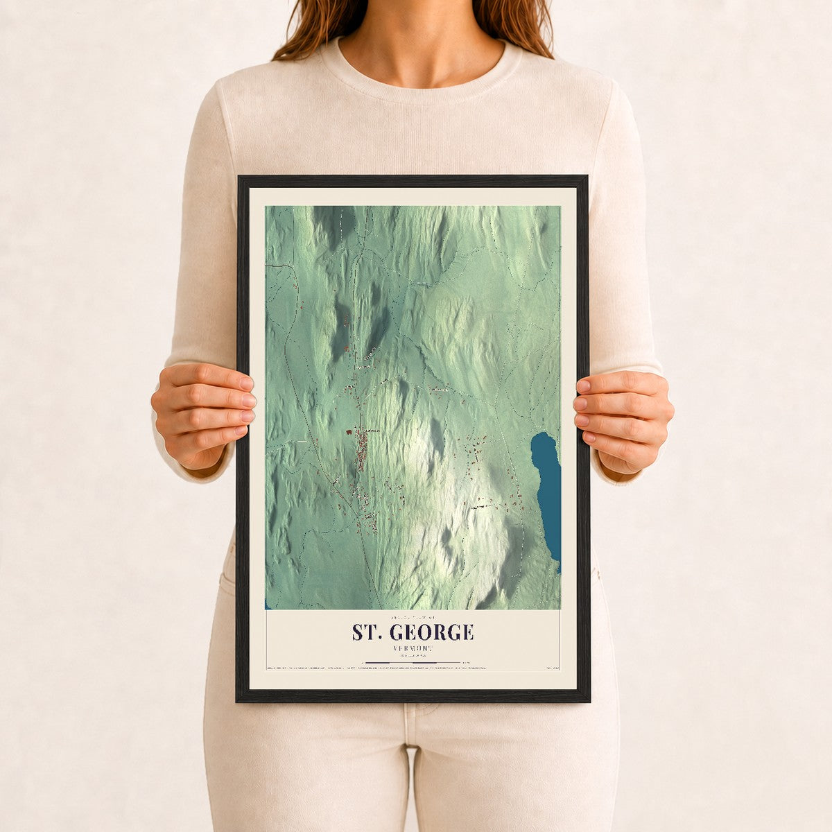 St. George, Vermont map print - 12 x 18 black Ayous wood frame