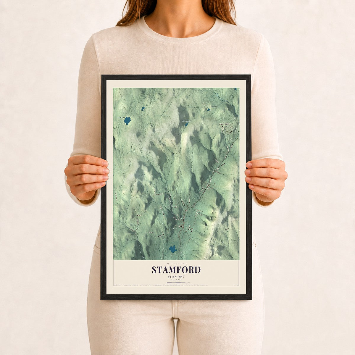 Stamford, Vermont map print - 12 x 18 black Ayous wood frame