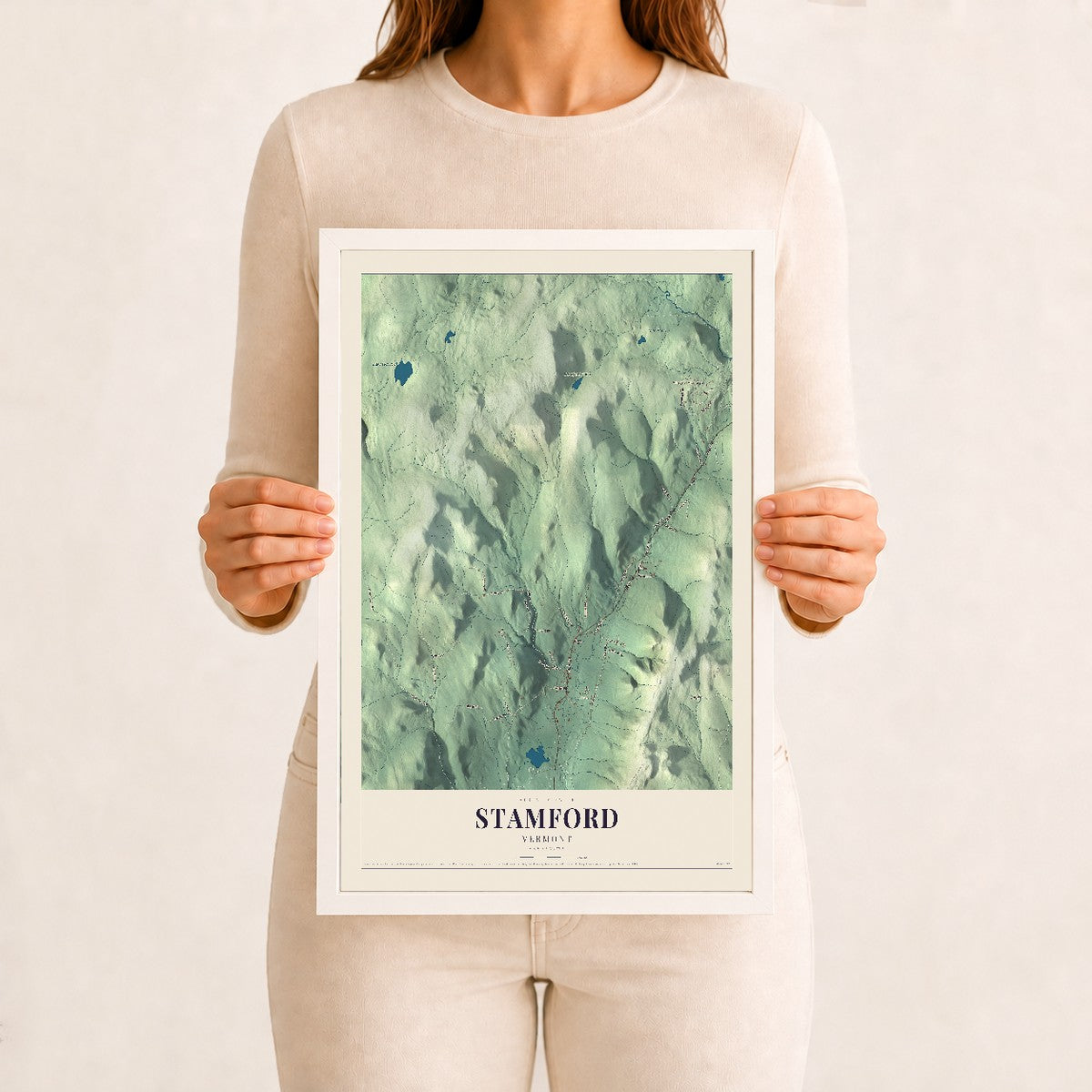 Stamford, Vermont map print - 12 x 18 white Ayous wood frame