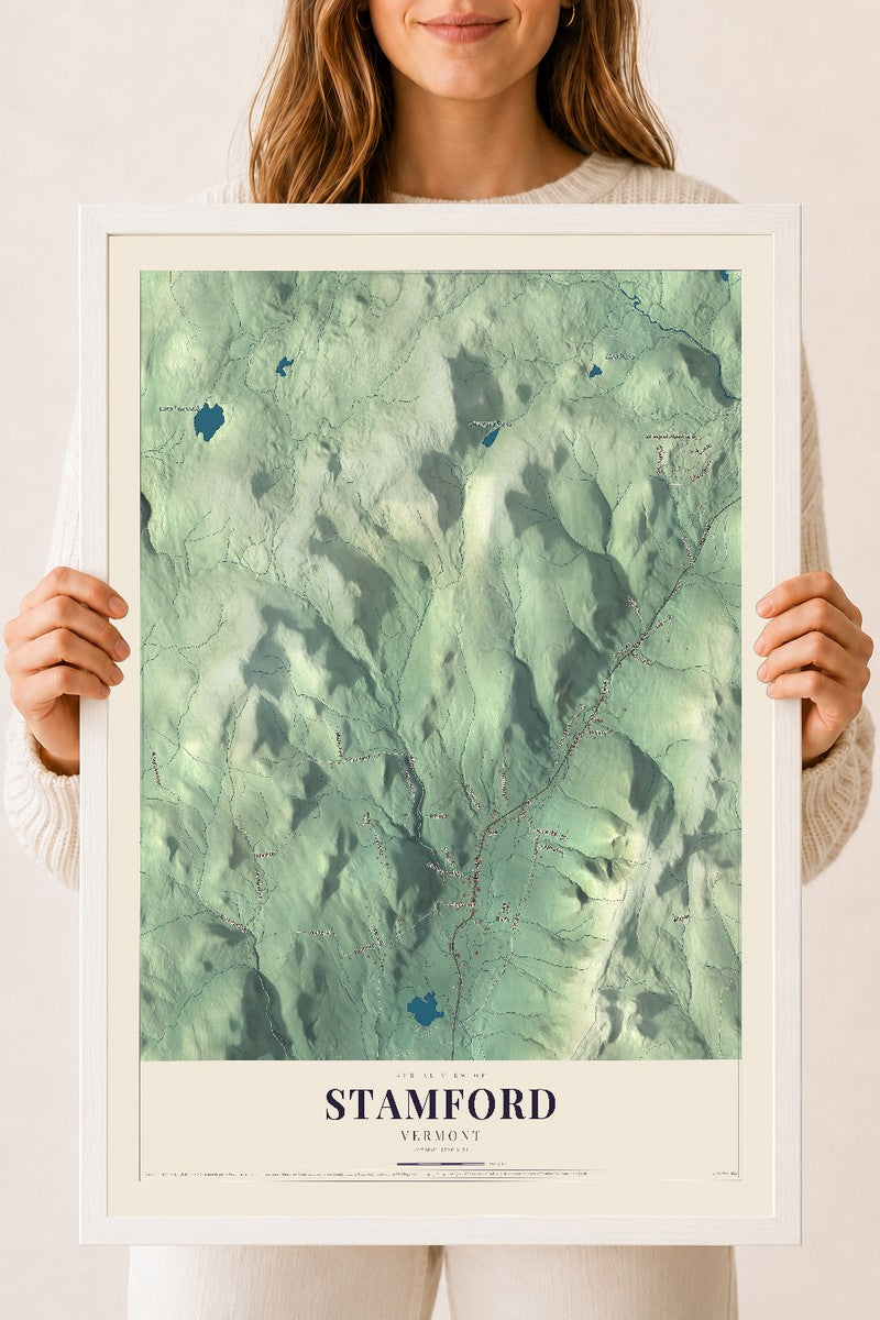 Stamford, Vermont map print - 18 x 24 white Ayous wood frame