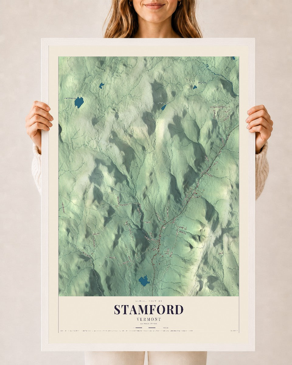 Stamford, Vermont map print - 24 x 36 white Ayous wood frame