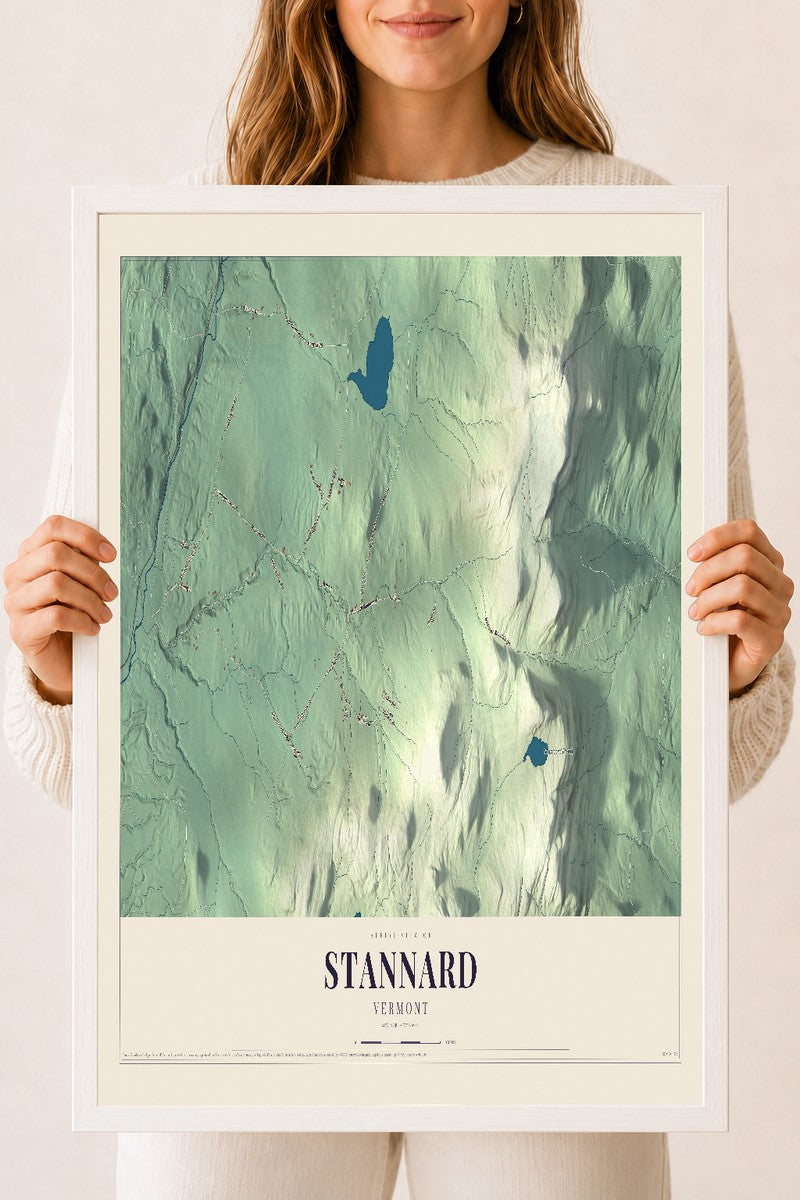 Stannard, Vermont map print - 18 x 24 white Ayous wood frame